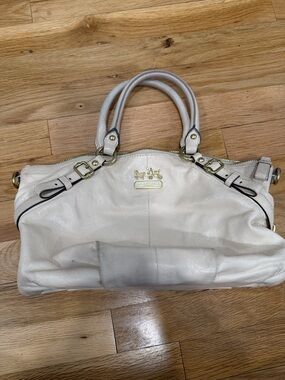 Coach Cream Pebbled Leather Satchel with Gold Hardware